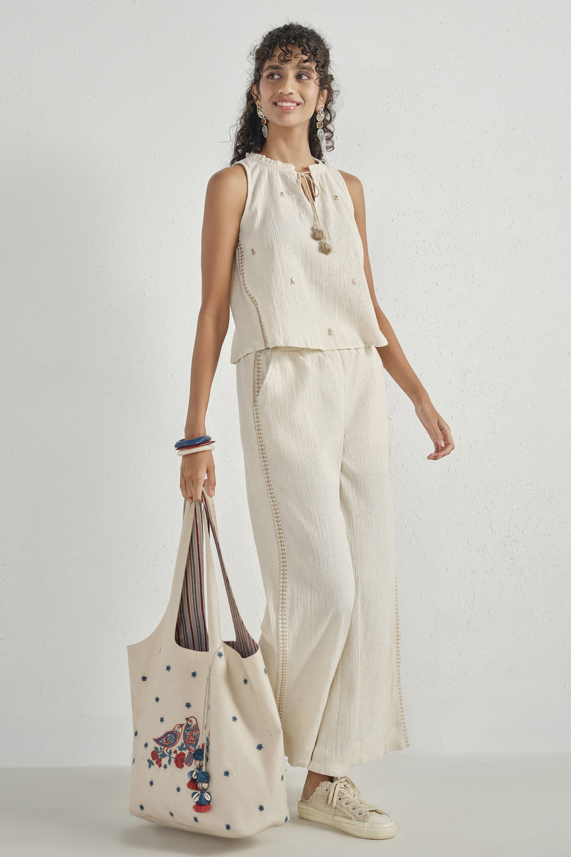 Neera Embroidered Co-ord Set, Natural, image 3